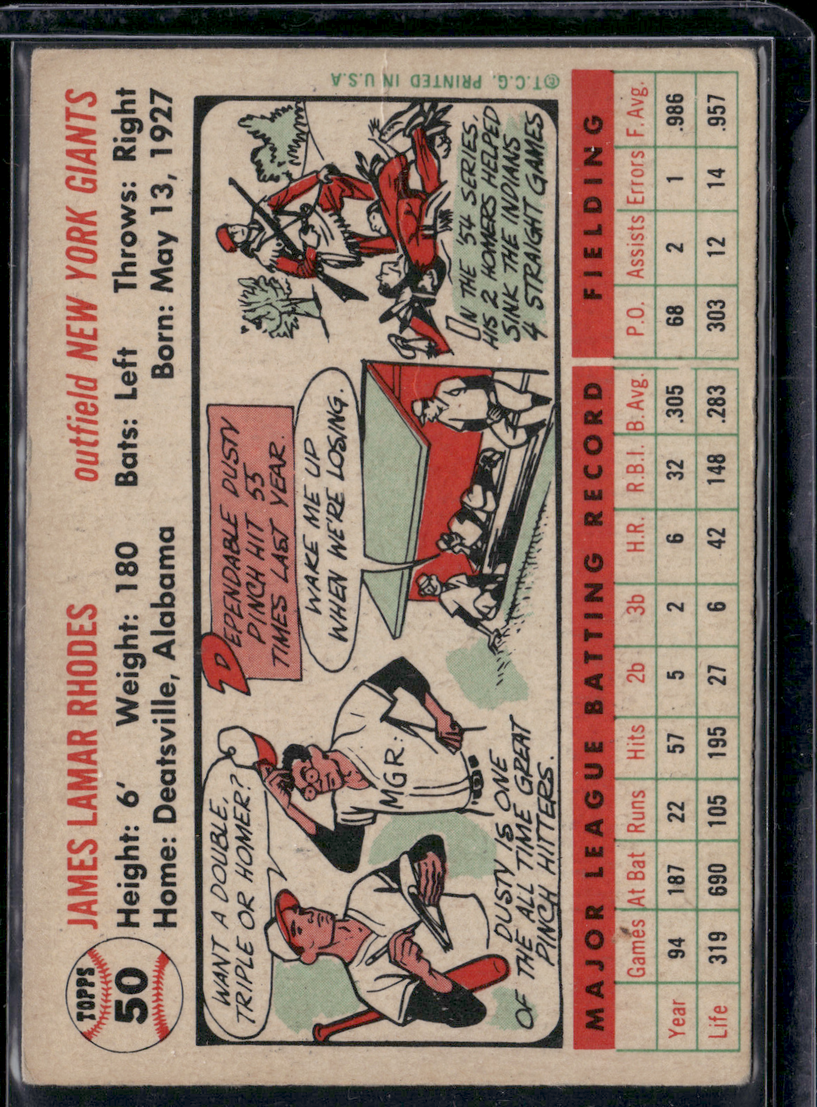 1956 Topps DUSTY RHODES #50