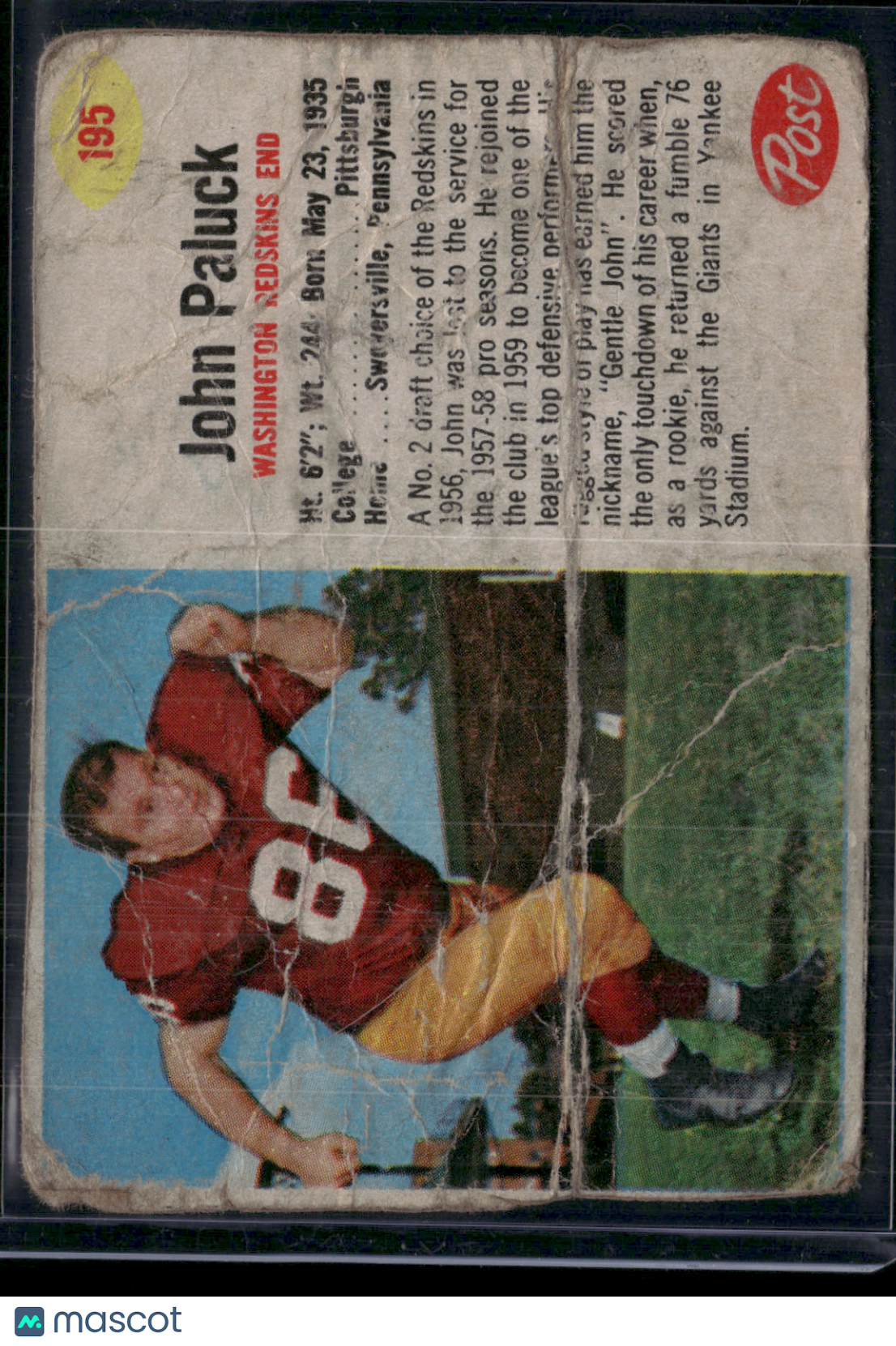 1962 Cereal Box JOHN PALUCK #195 Hand Cut Pencil on Back Wrinkles Creases (Poor)