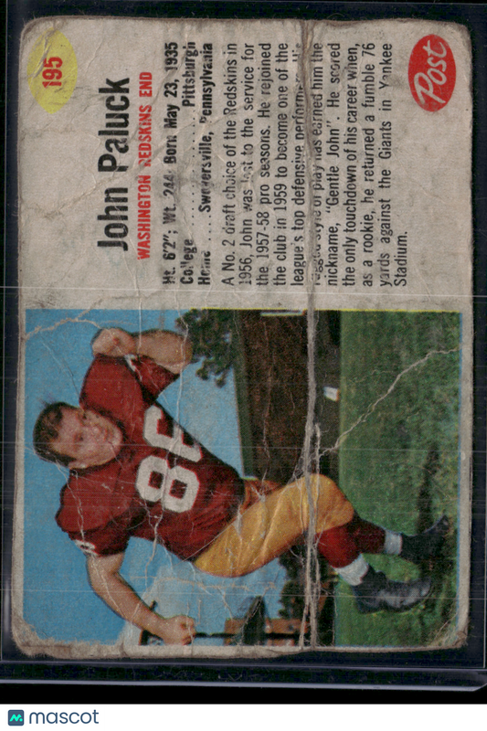 1962 Cereal Box JOHN PALUCK #195 Hand Cut Pencil on Back Wrinkles Creases (Poor)