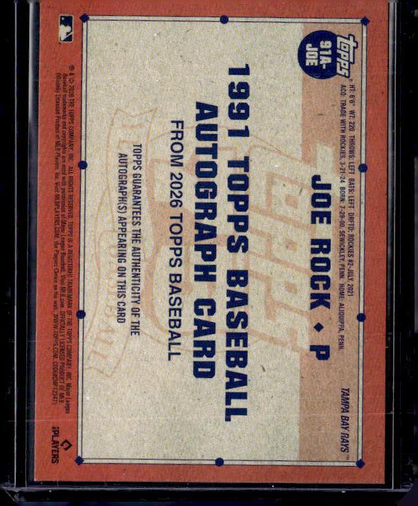 2026 Topps Series 1 JOE ROCK #91A-JOE 1991 Topps Auto Rookie RC Topps