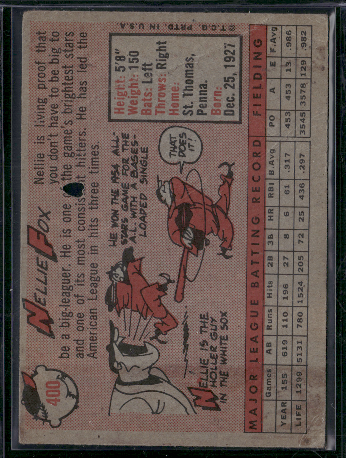 1958 Topps NELLIE FOX #400 Wrinkles Hole punch (Poor)