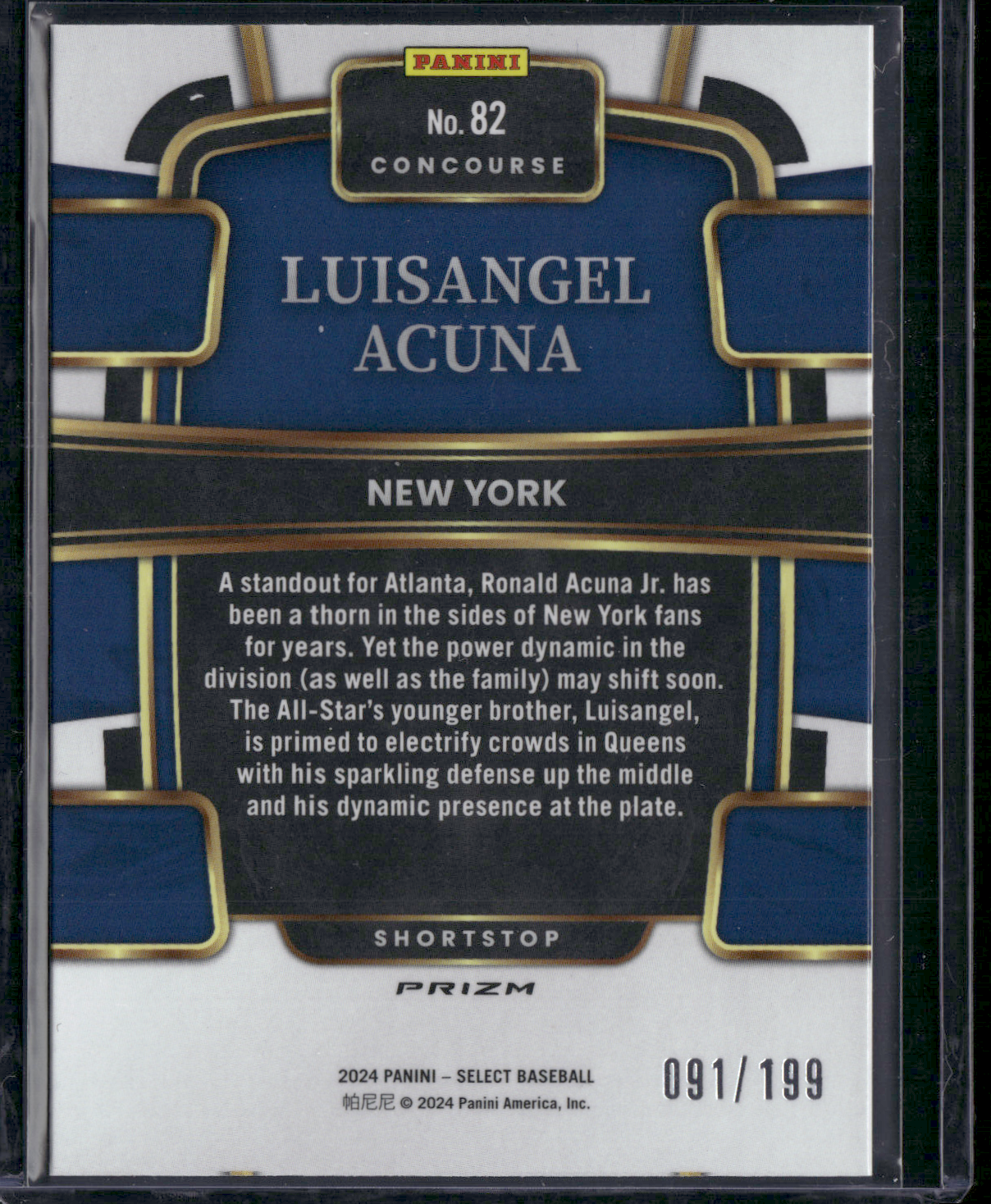 2024 Select Baseball LUISANGEL ACUNA #82 Blue Pirzm 91/199