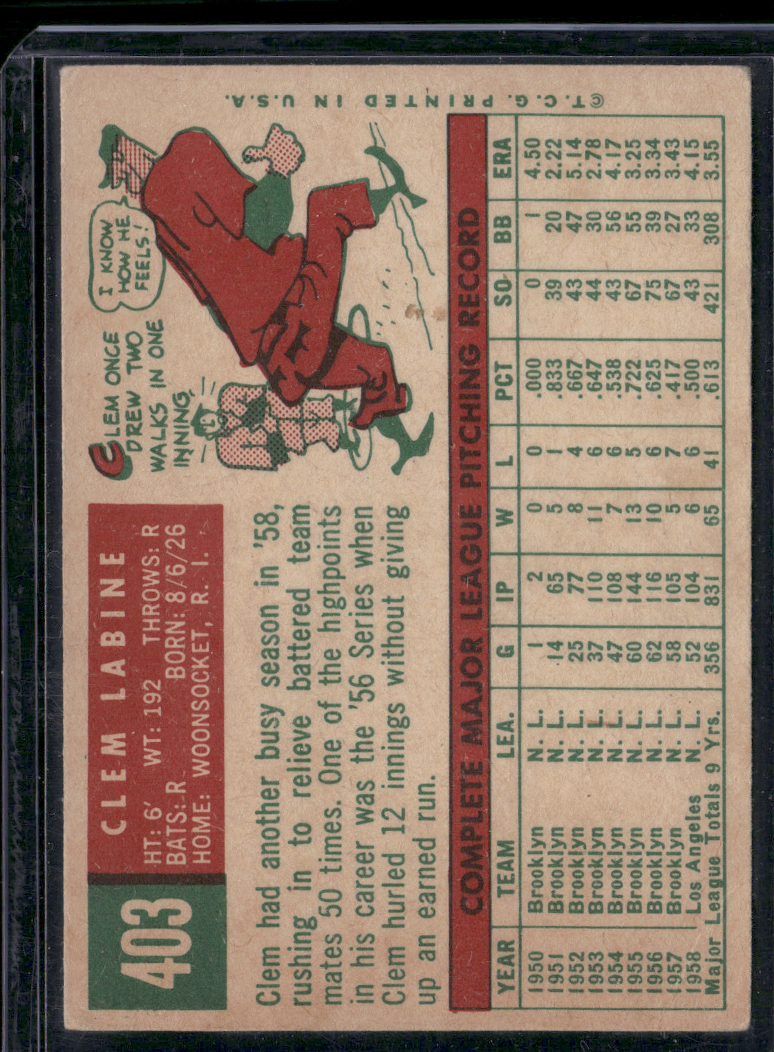 1959 Topps CLEM LABINE #403 Crease on corner (Good)