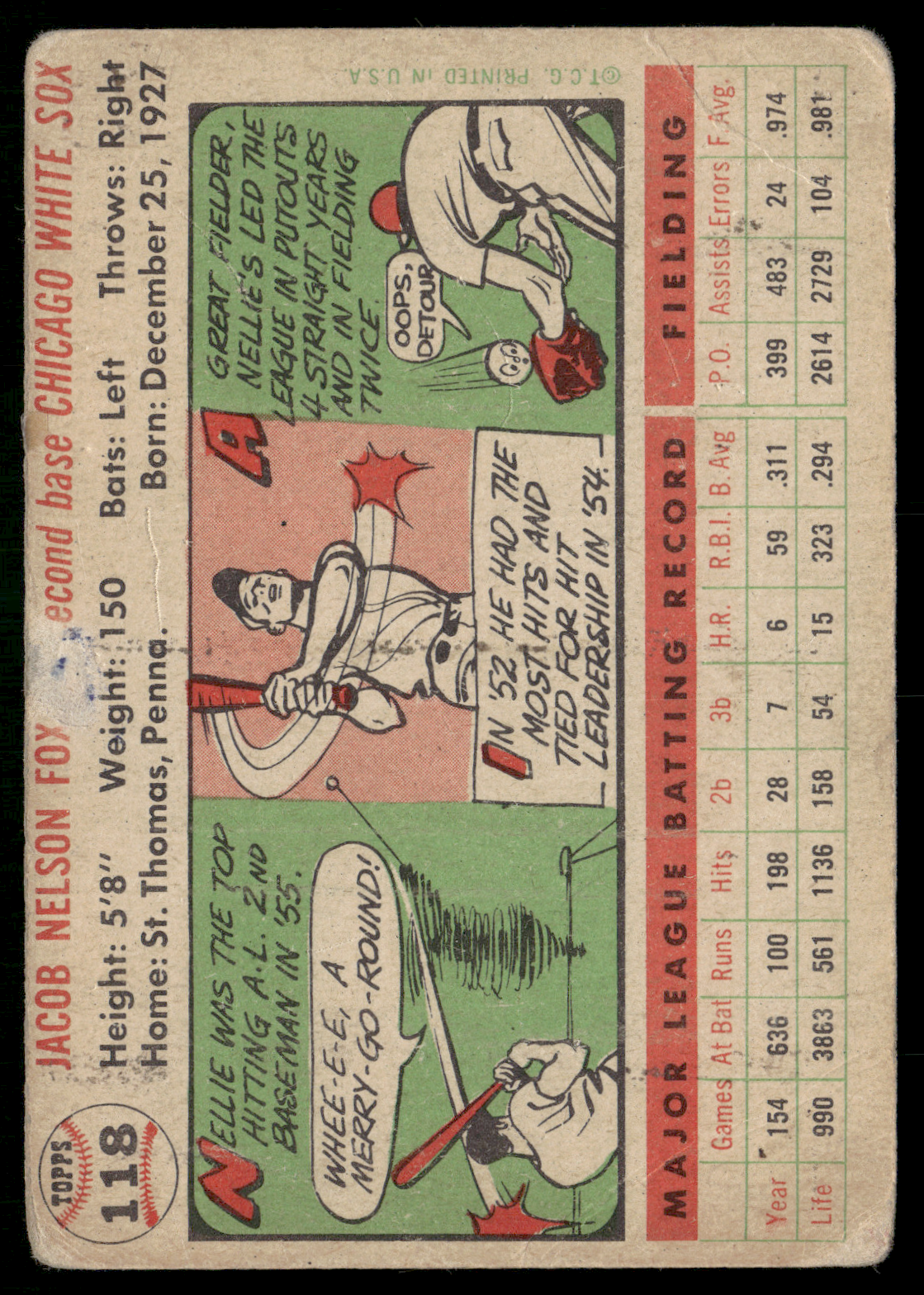 1956 Topps NELLIE FOX #118 Wrinkling (Good)