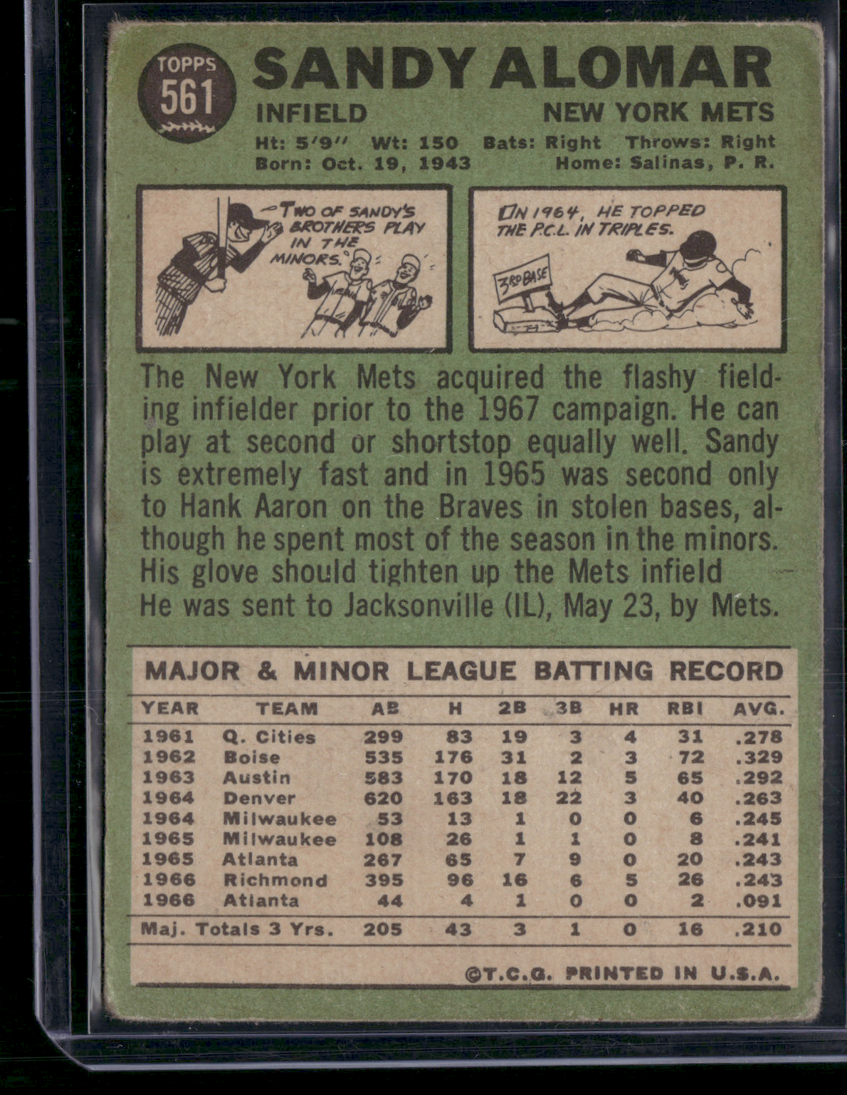 1967 Topps SANDY ALOMAR #561 Wrinkles (VG)