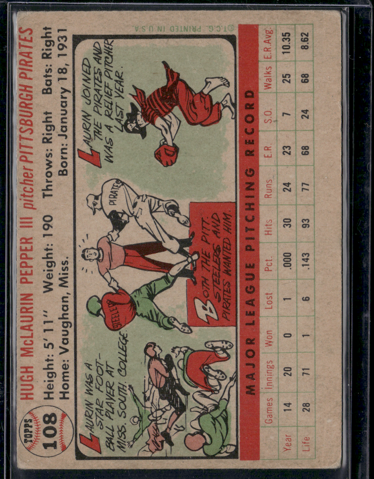 1956 Topps LAURIN PEPPER #108 Wrinkling and Surface wear
