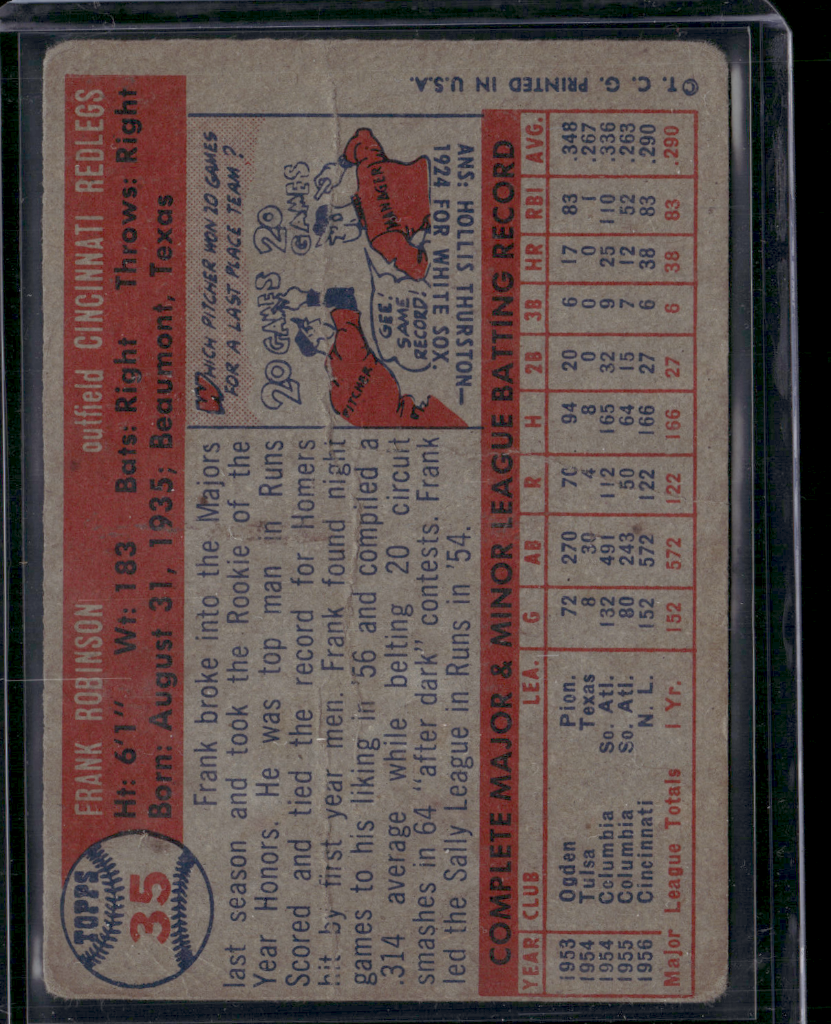 1957 Topps FRANK ROBINSON #35 Rookie RC Tear Crease (Poor)