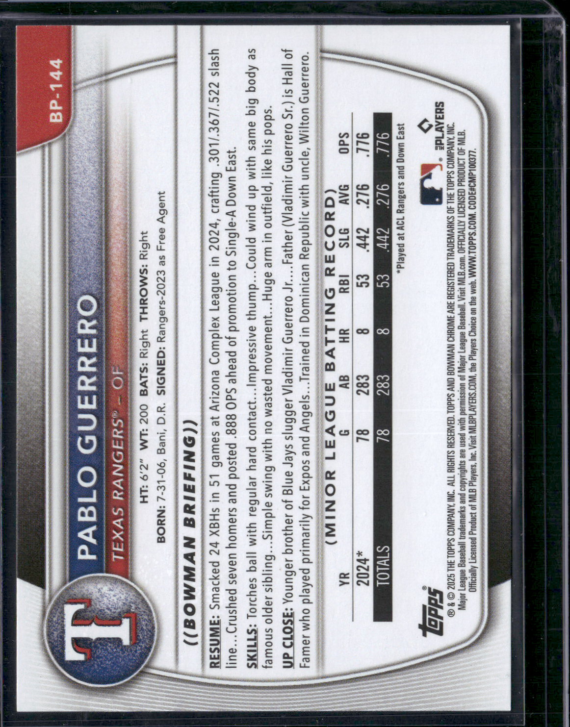2025 Bowman PABLO GUERRERO #BP-144