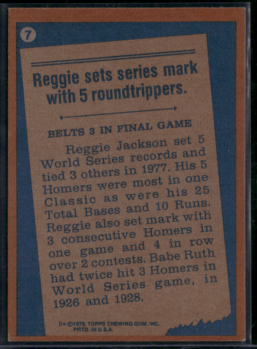 1978 Topps REGGIE JACKSON #7 77 Record Breaker (EX-EX/MT)
