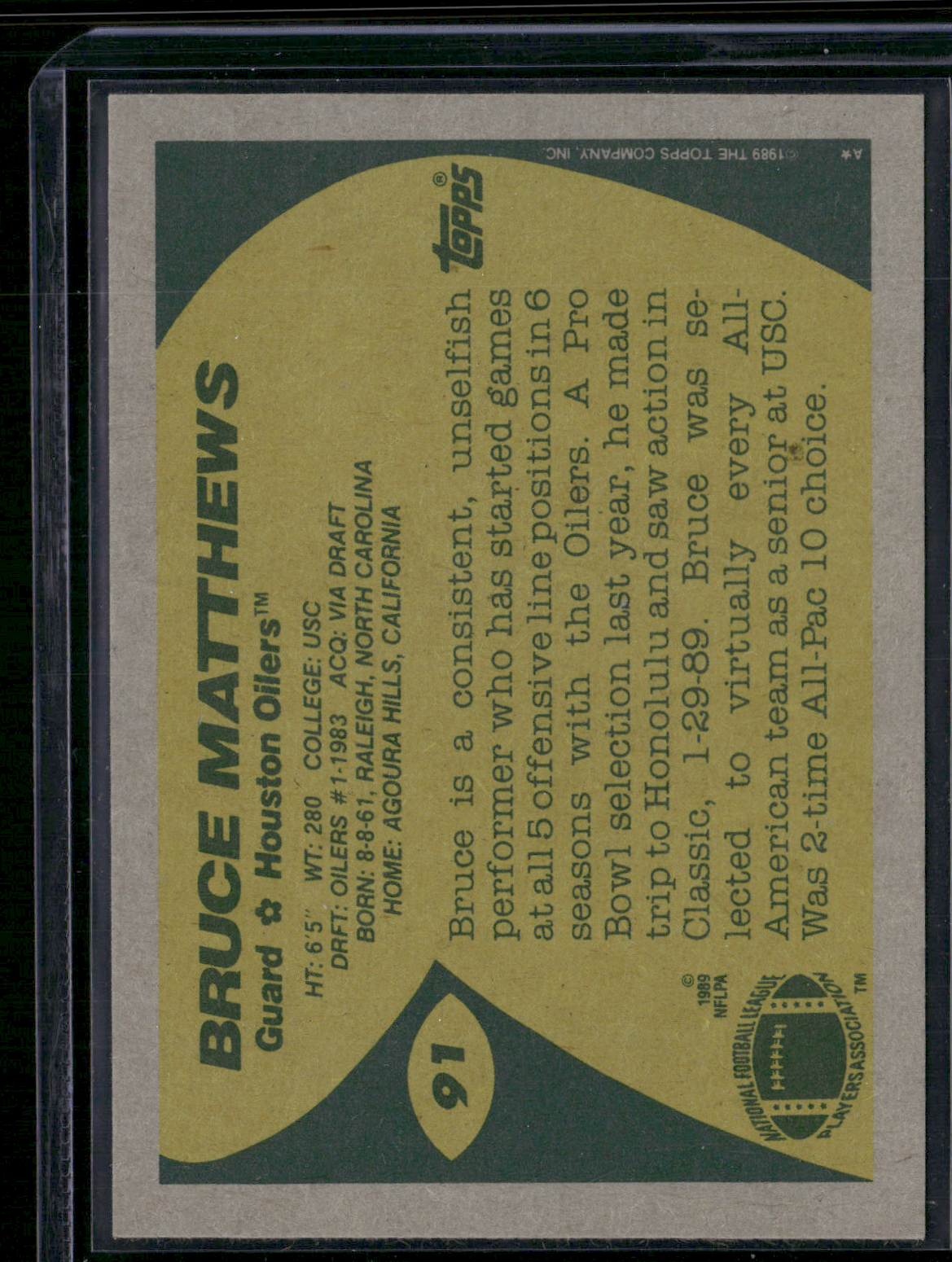 1989 Topps BRUCE MATTHEWS #91 (NM)