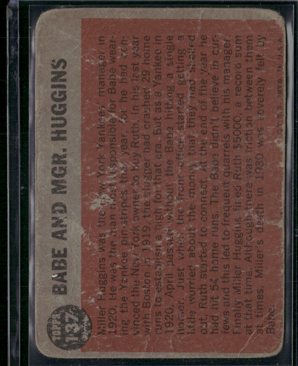 1962 Topps BABE RUTH #137 Babe And MGR Huggins Toning Wrinkles Crease (Good)