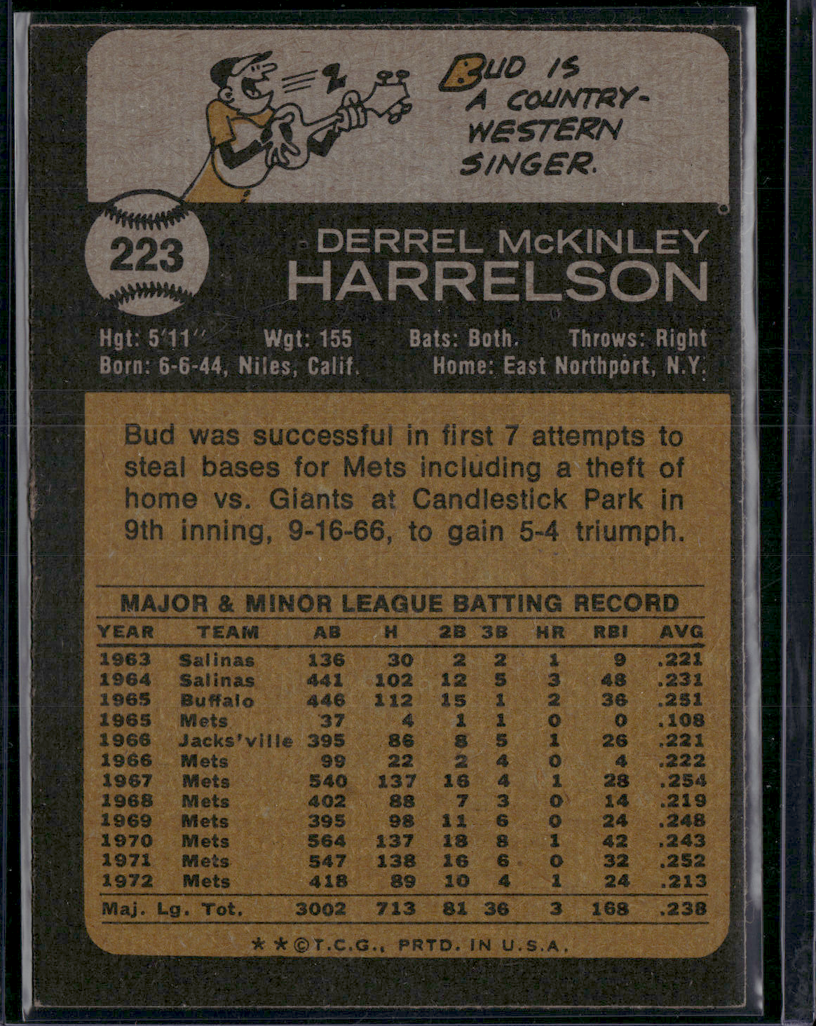1973 Topps BUD HARRELSON #223 (EX-EX/MT)
