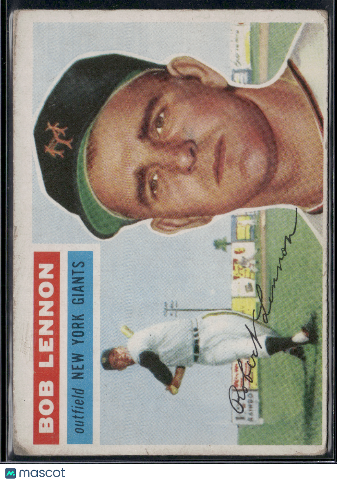 1956 Topps BOB LENNON #104 Surface wear and paper loss on back