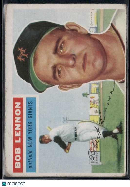 1956 Topps BOB LENNON #104 Surface wear and paper loss on back