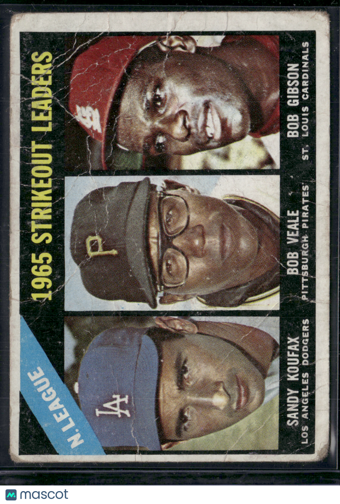 1966 Topps SANDY KOUFAX/BOB GIBSON/BOB VEALE #225 1965 NLStrikeout Leaders(Good)