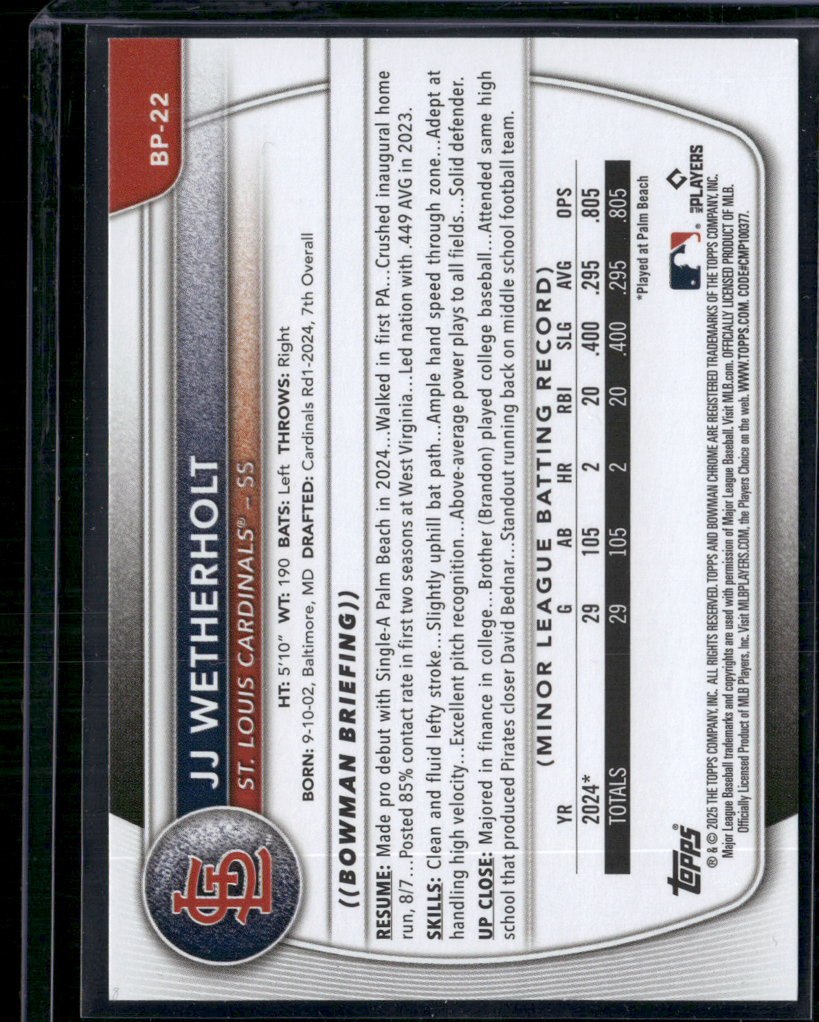 2025 Bowman JJ WETHERHOLT #BP-22 1st Bowman