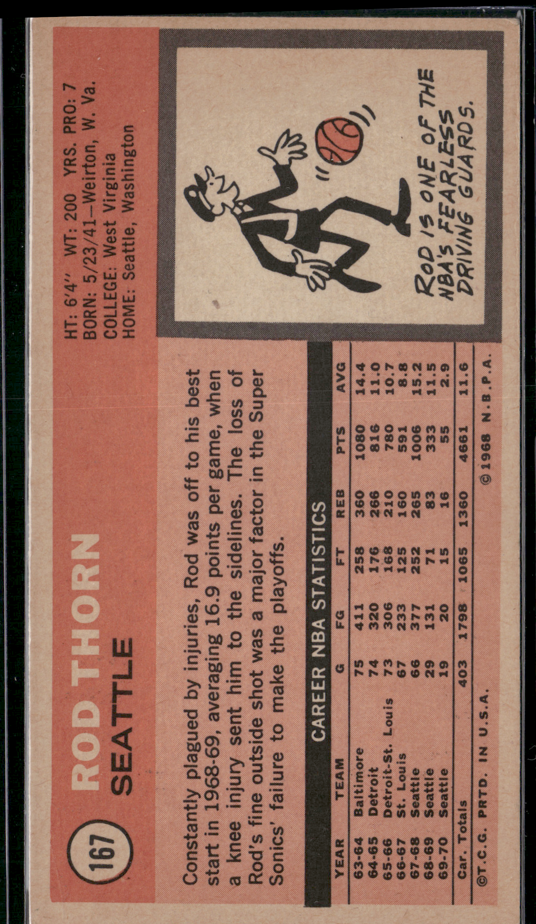 1970 Tall Boy ROD THORN #167 (VG/EX)