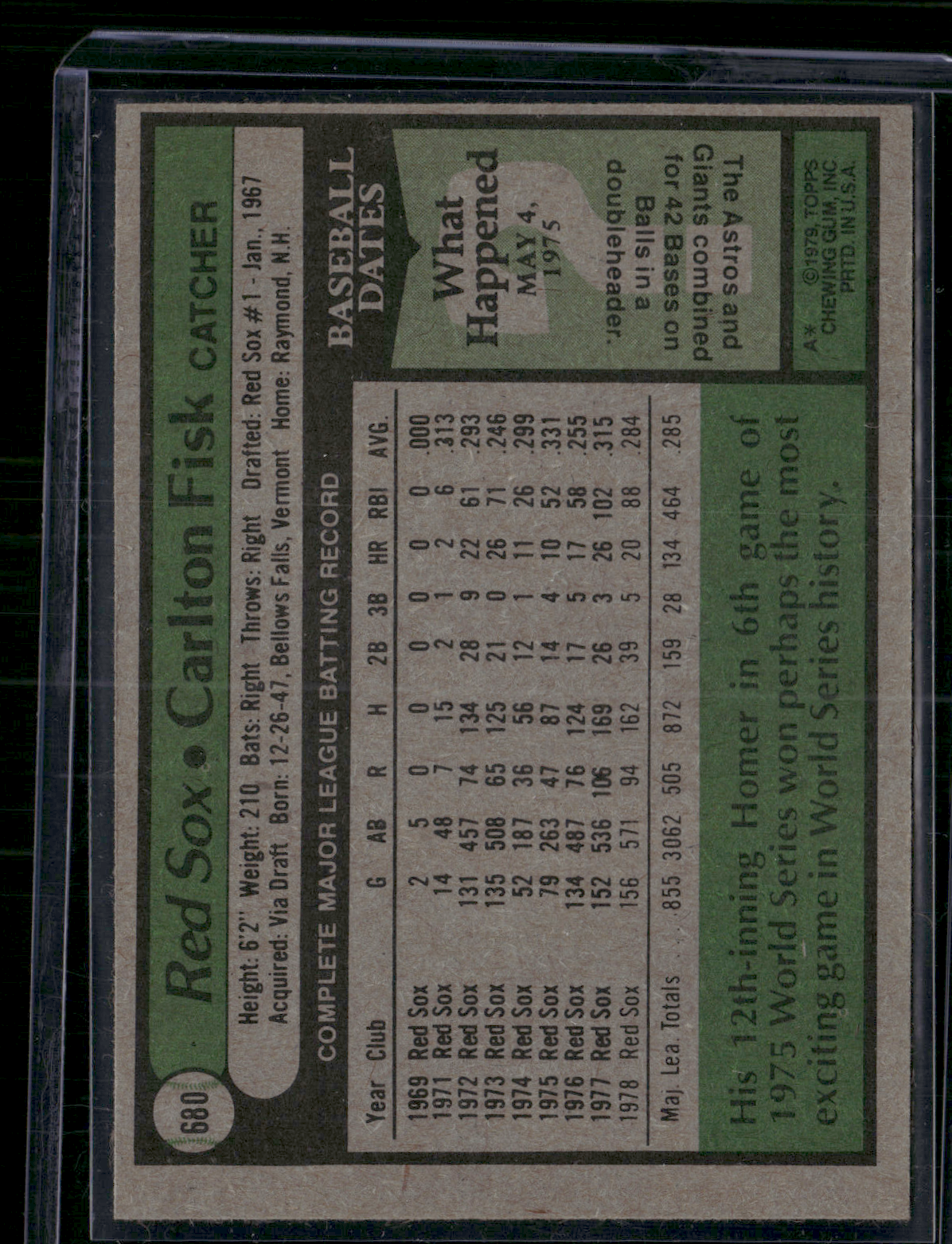 1979 Topps CARLTON FISK #680 (EX/MT)
