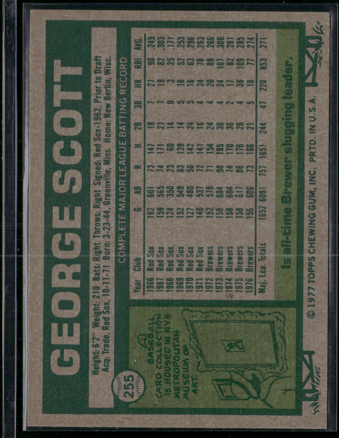 1977 Topps GEORGE SCOTT #255 (EX/MT)