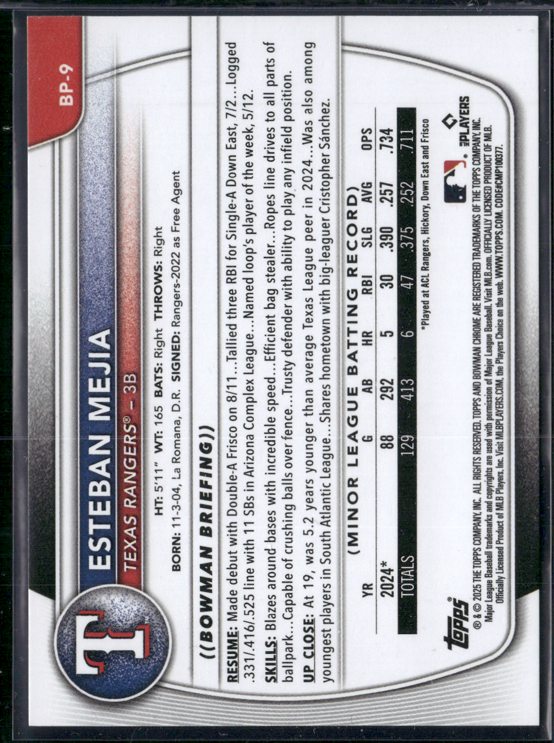 2025 Bowman ESTEBAN MEJIA #BP-9 1st Bowman