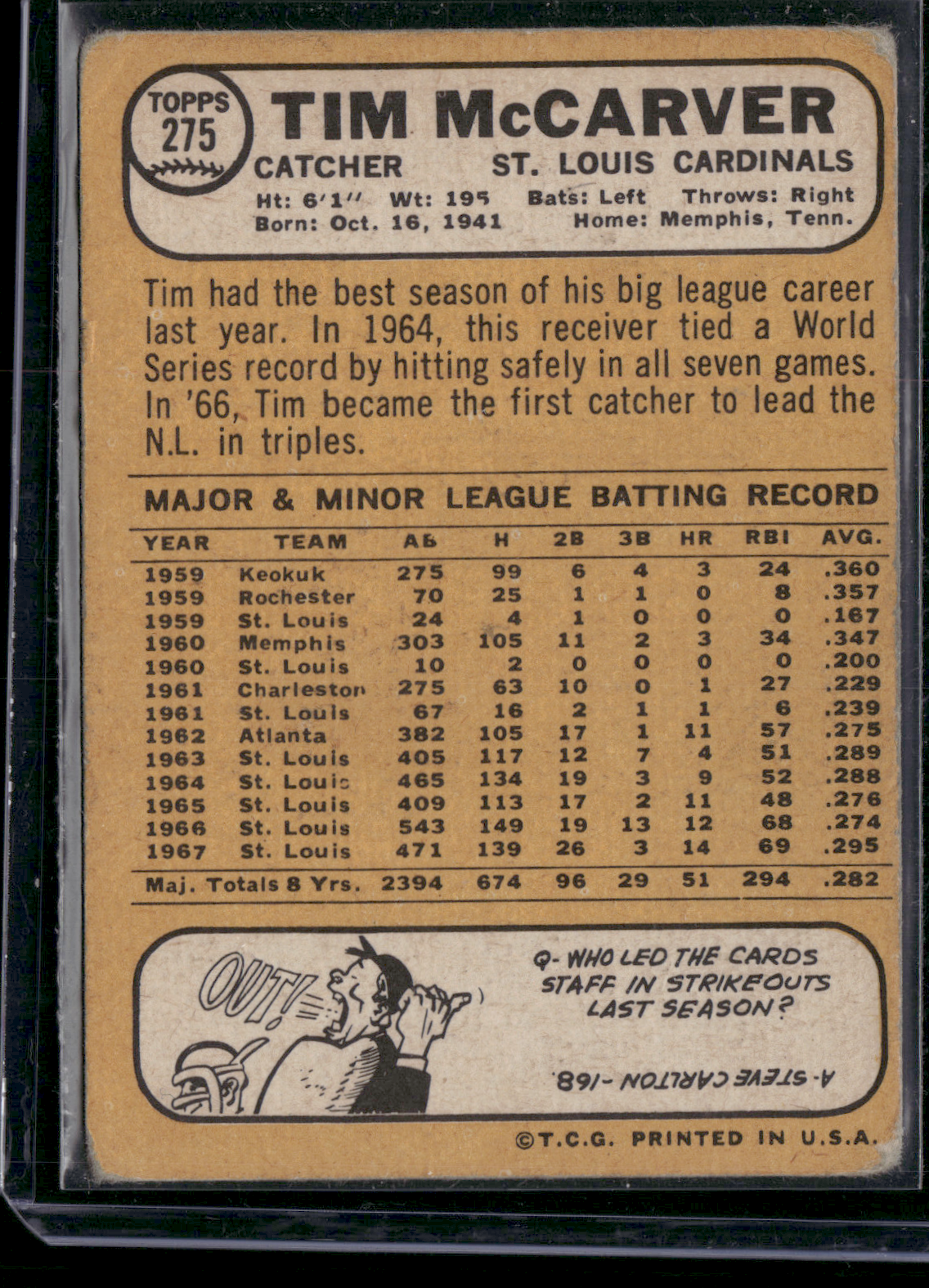 1968 Topps TIM MCCARVER #275