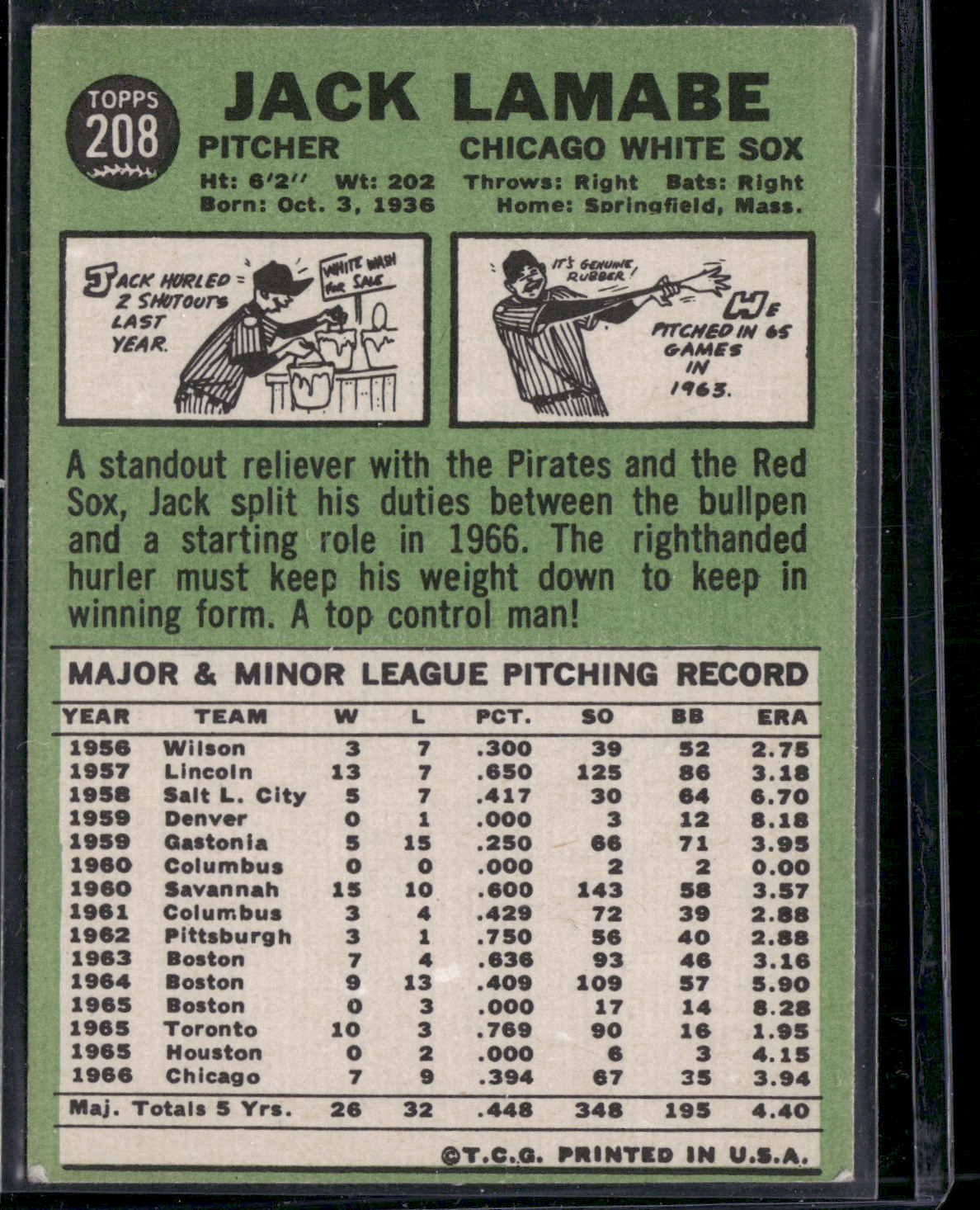 1967 Topps JACK LAMABE #208 (VG)