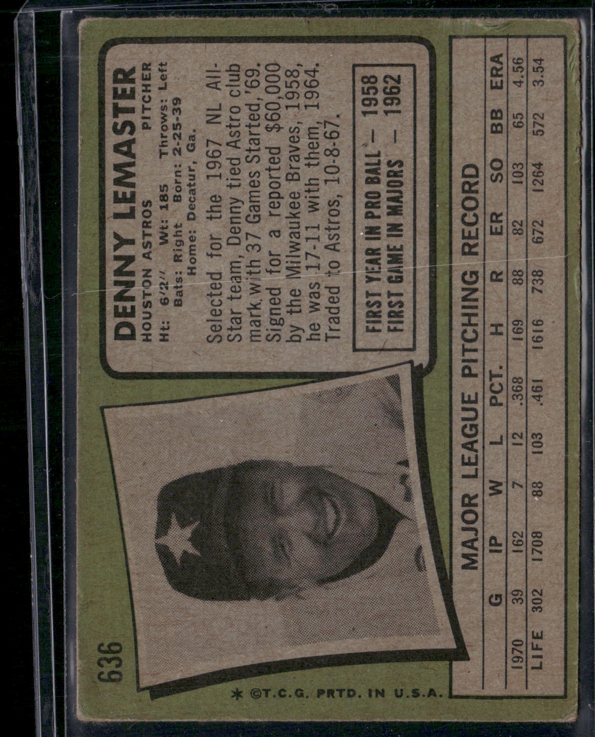 1971 Topps DENNY LEMASTER #636