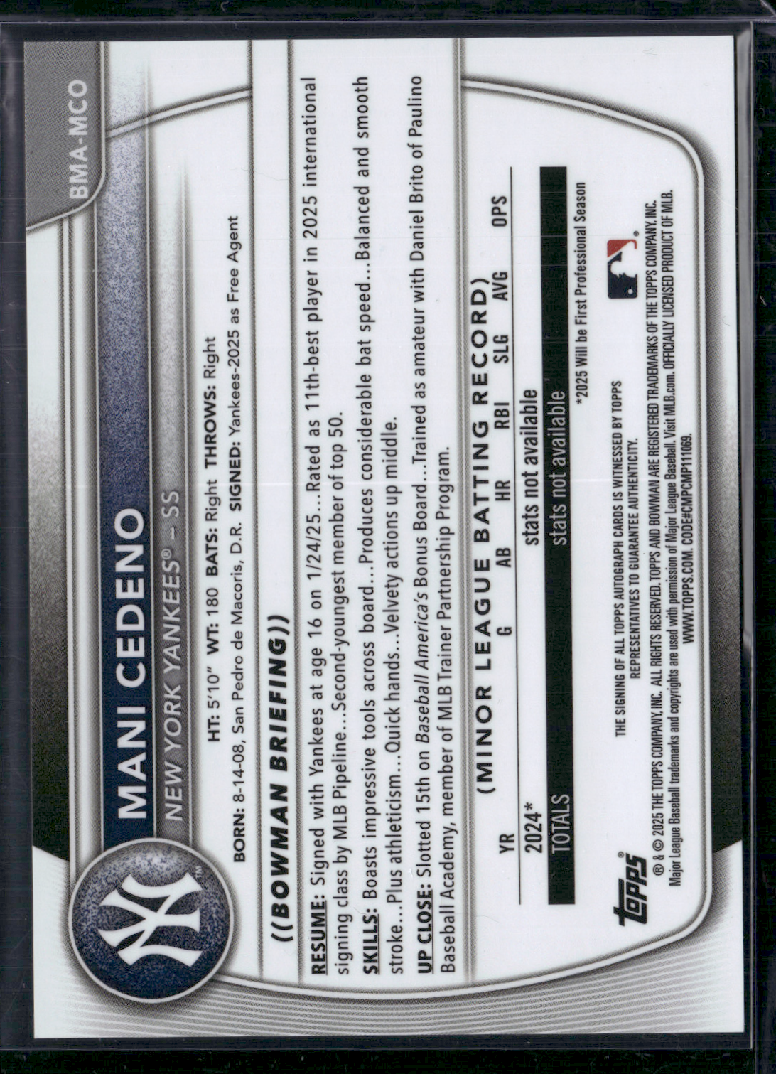 2025 Bowman Chrome MANI CEDENO #BMA-MCO Mega Auto