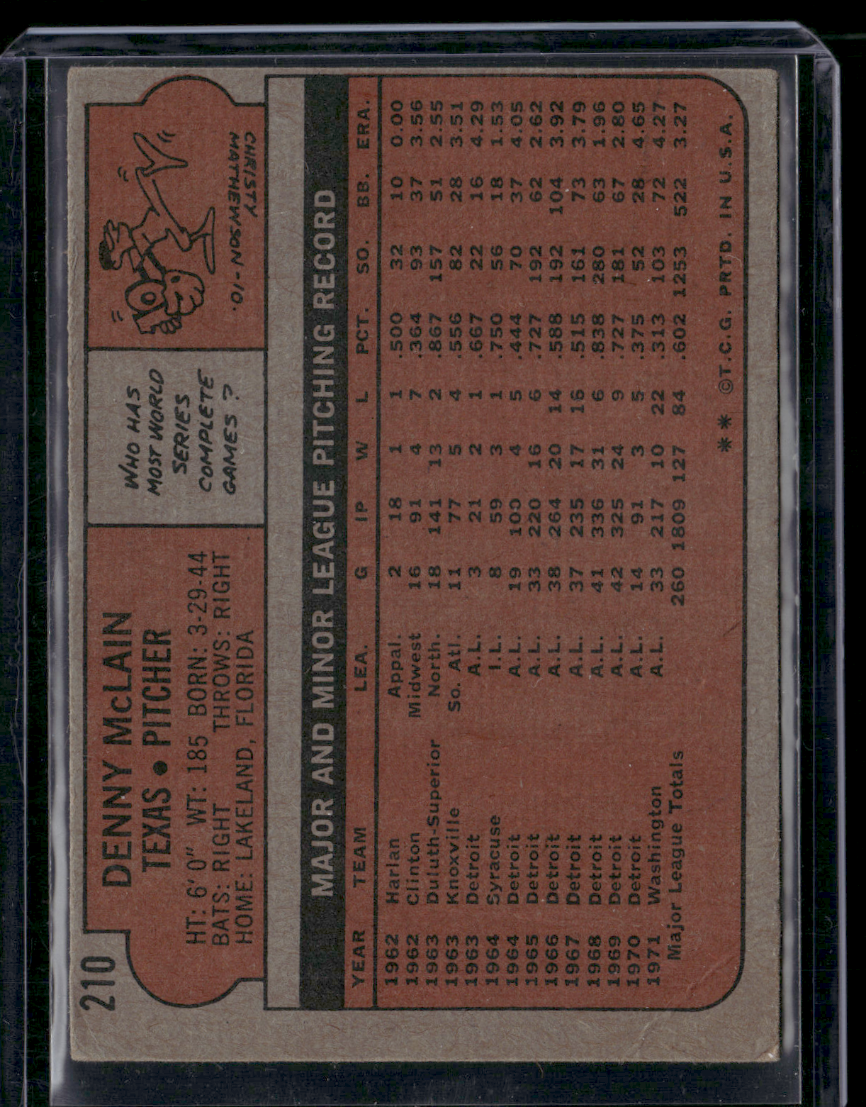 1972 Topps DENNY MCLAIN #210