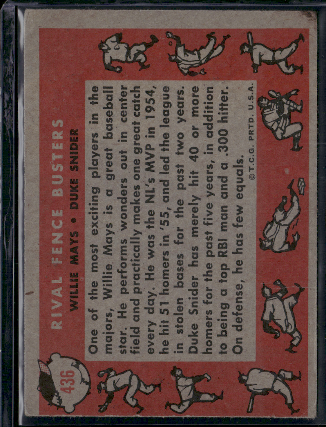 1958 Topps WILLIE MAYS / DUKE SNIDER #436 Rival Fence Busters