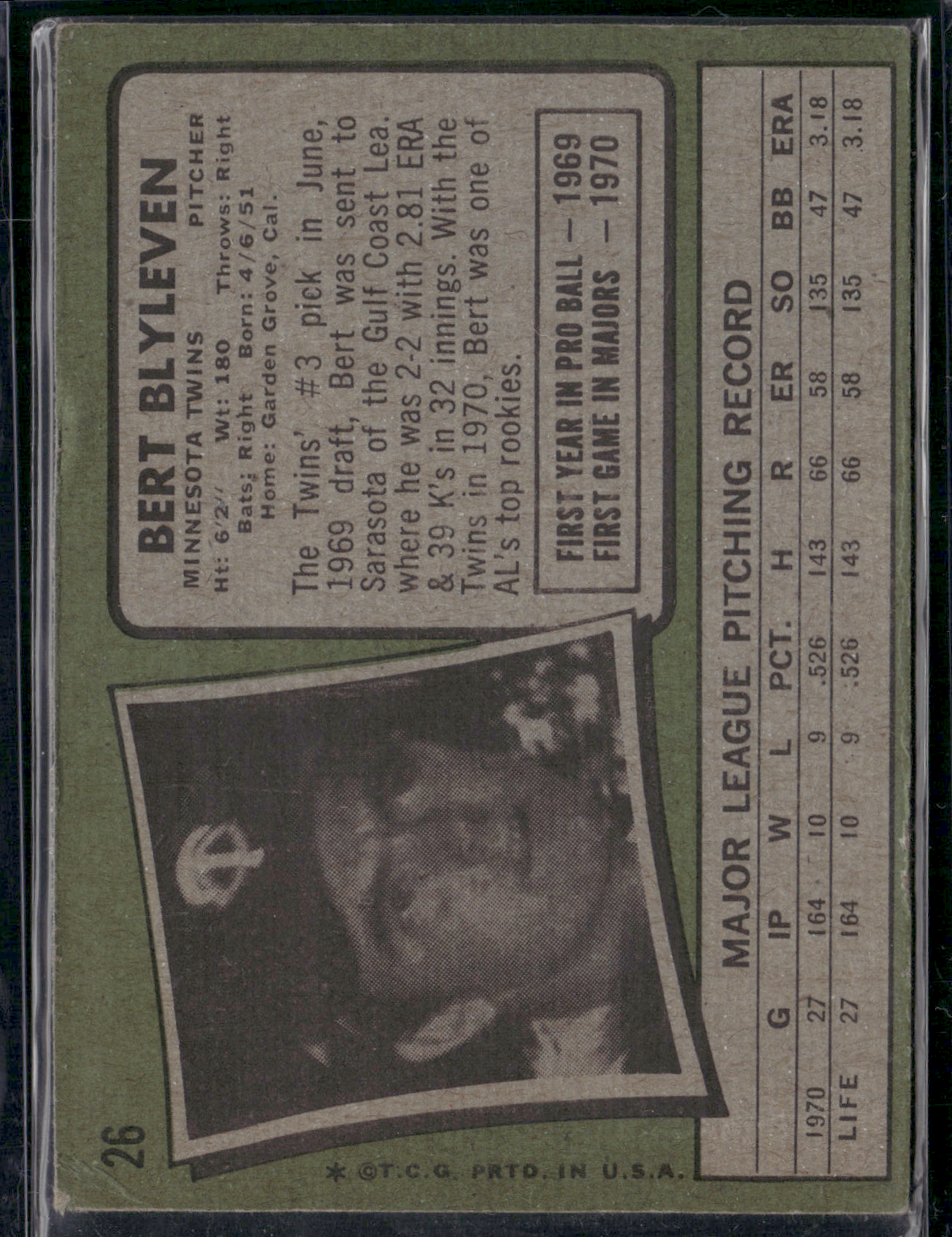 1971 Topps BERT BLYLEVEN #26