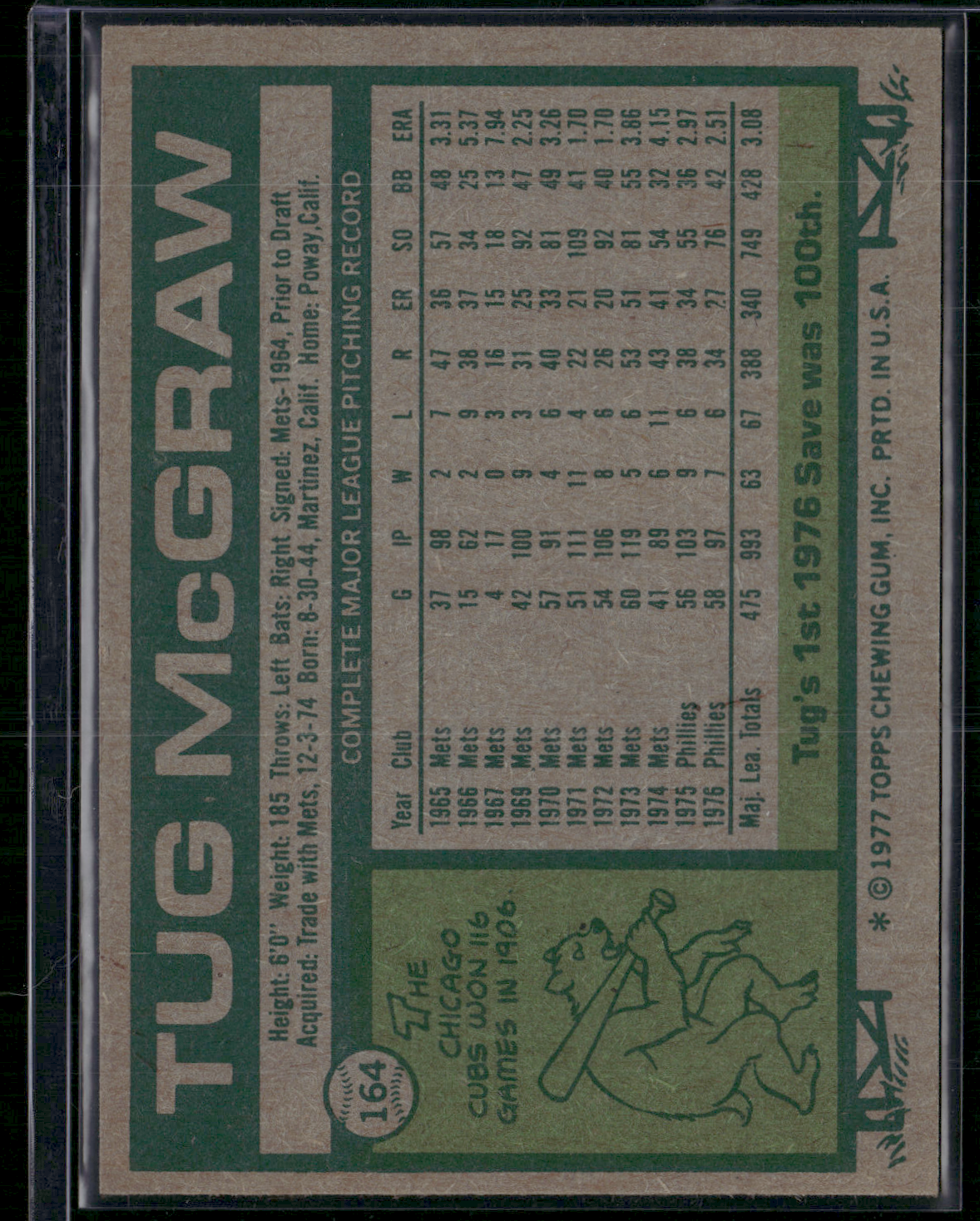 1977 Topps TUG MCGRAW #164 (EX-EX/MT)
