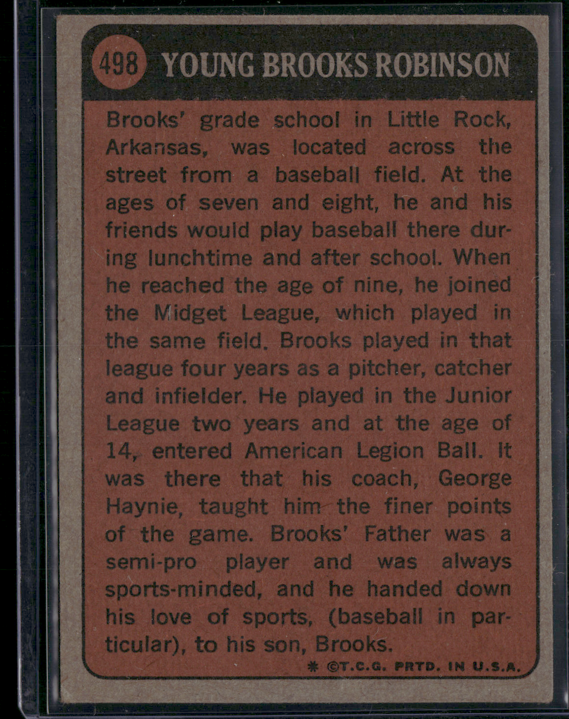 1972 Topps BROOKS ROBINSON #498 Boyhood Photos of The Stars Wrinkle (VG-VG/EX)