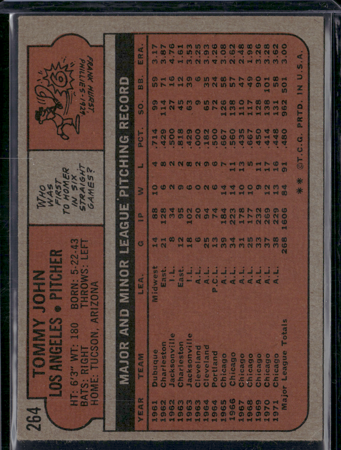 1972 Topps TOMMY JOHN #264 (VG)