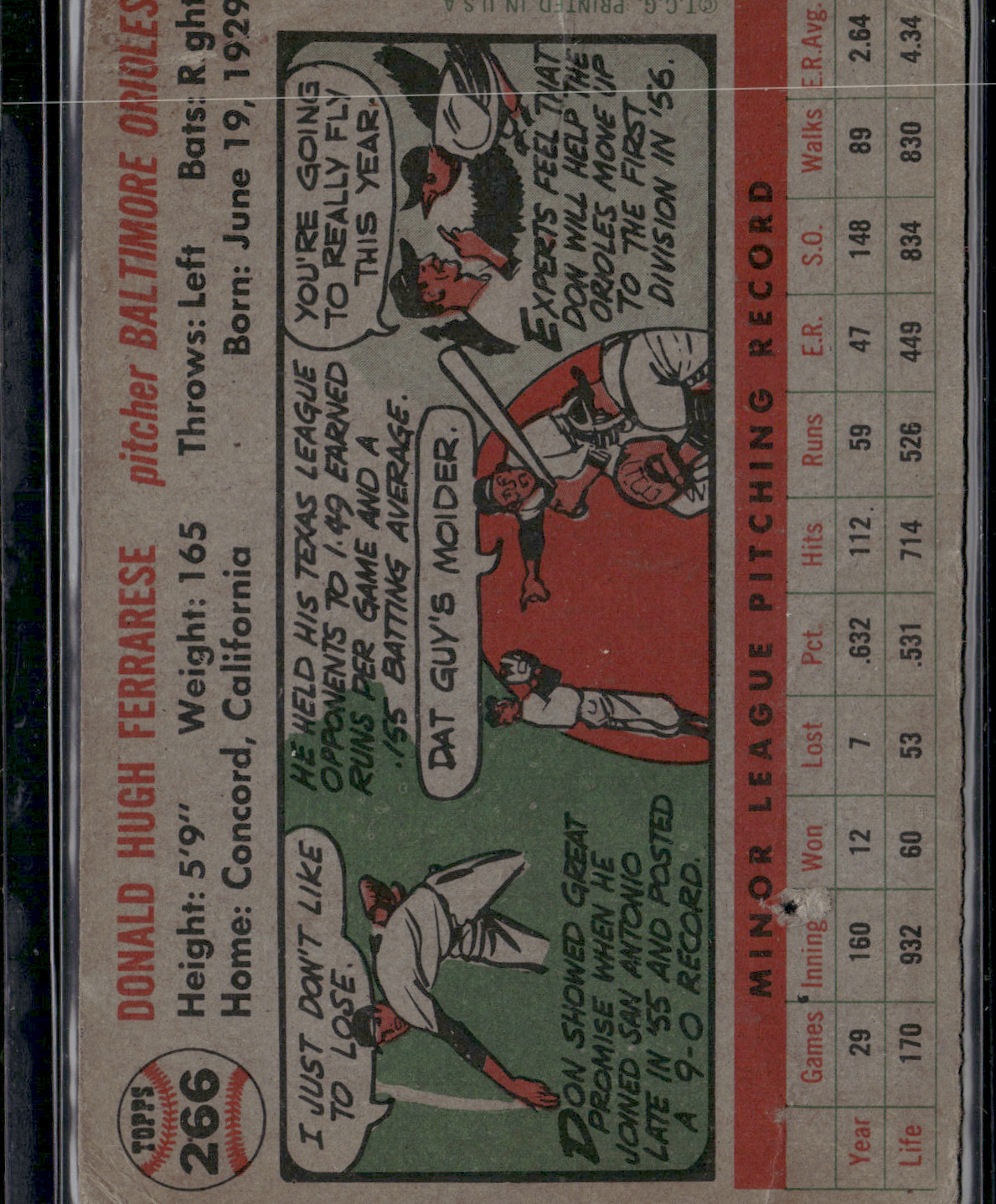 1956 Topps DON FERRARESE #266 Pinhole