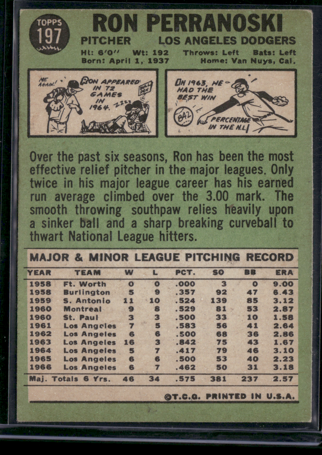 1967 Topps RON PERRANOSKI #197 (VG- Light Wrinkles)