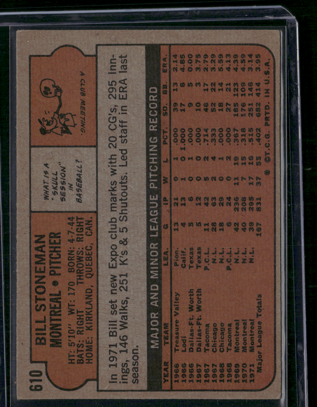 1972 Topps BILL STONEMAN #610