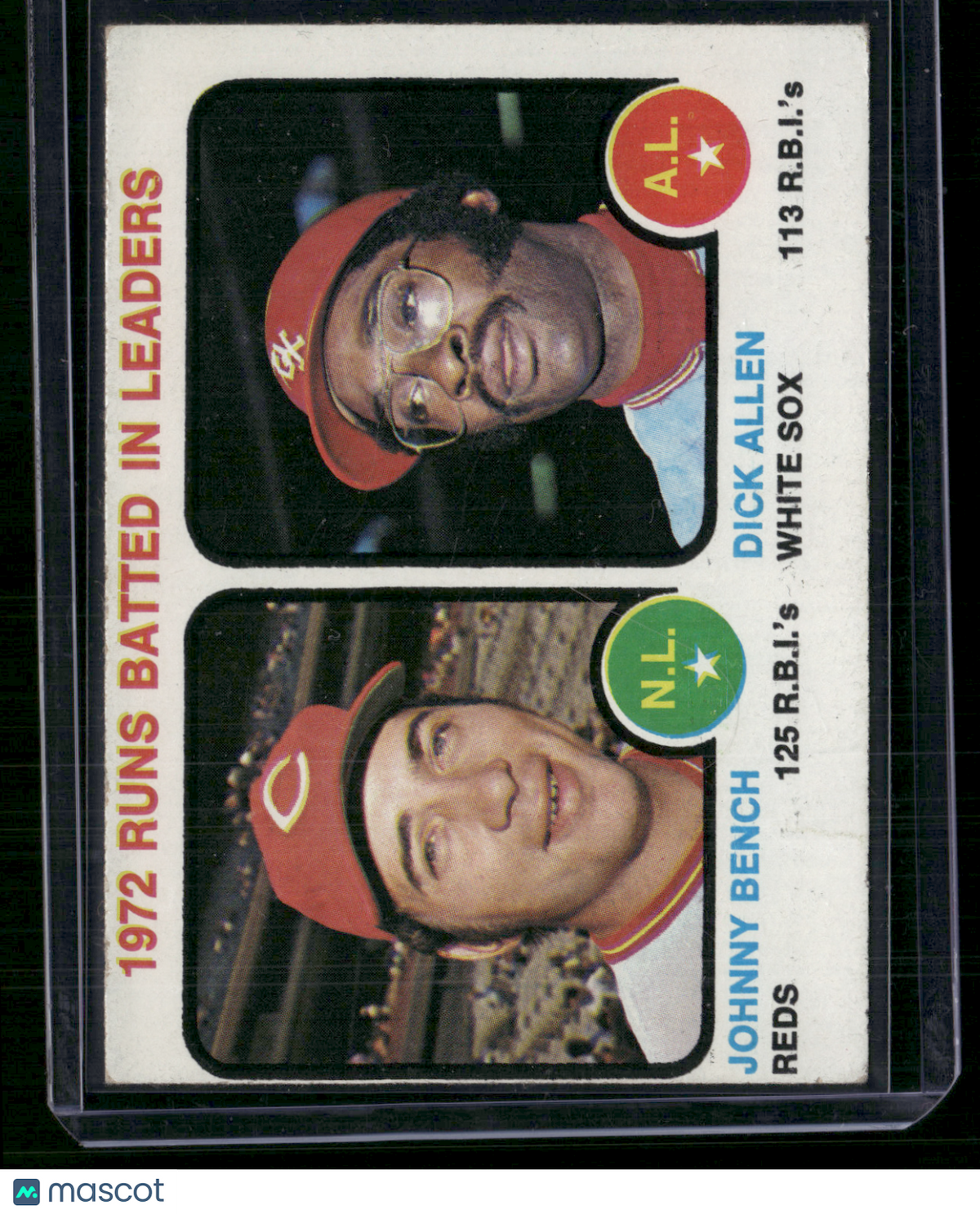 1973 Topps JOHNNY BENCH/DICK ALLEN #63 1972 RBI Leaders Grain Raise (EX)