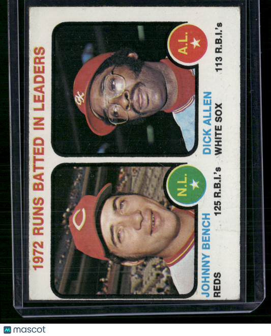 1973 Topps JOHNNY BENCH/DICK ALLEN #63 1972 RBI Leaders Grain Raise (EX)