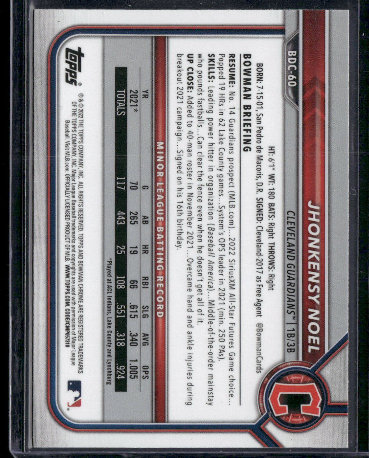 2022 Bowman Chrome JHONKENSY NOEL #BDC-60 RAYWAVE REFRACTOR