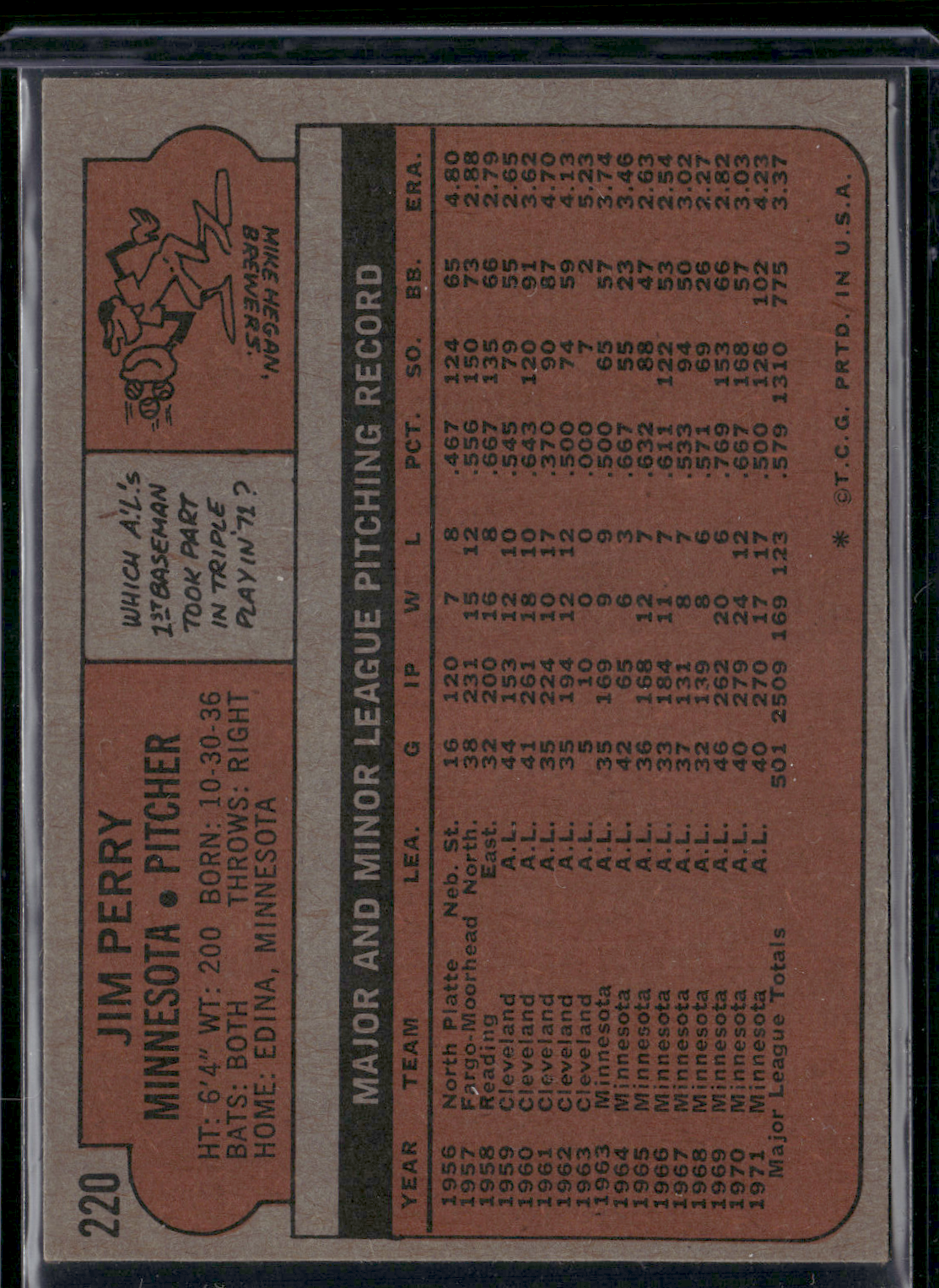 1972 Topps JIM PERRY #220