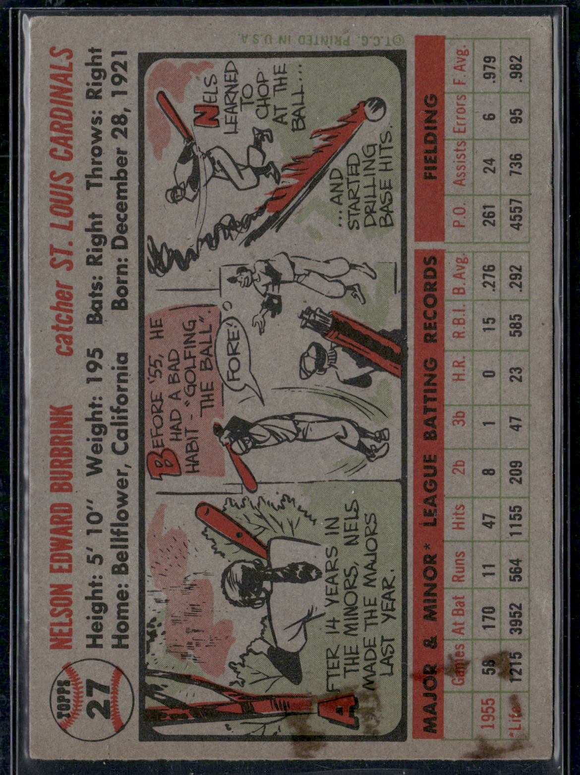 1956 Topps NELSON BURBRINK #27 Tape Stains