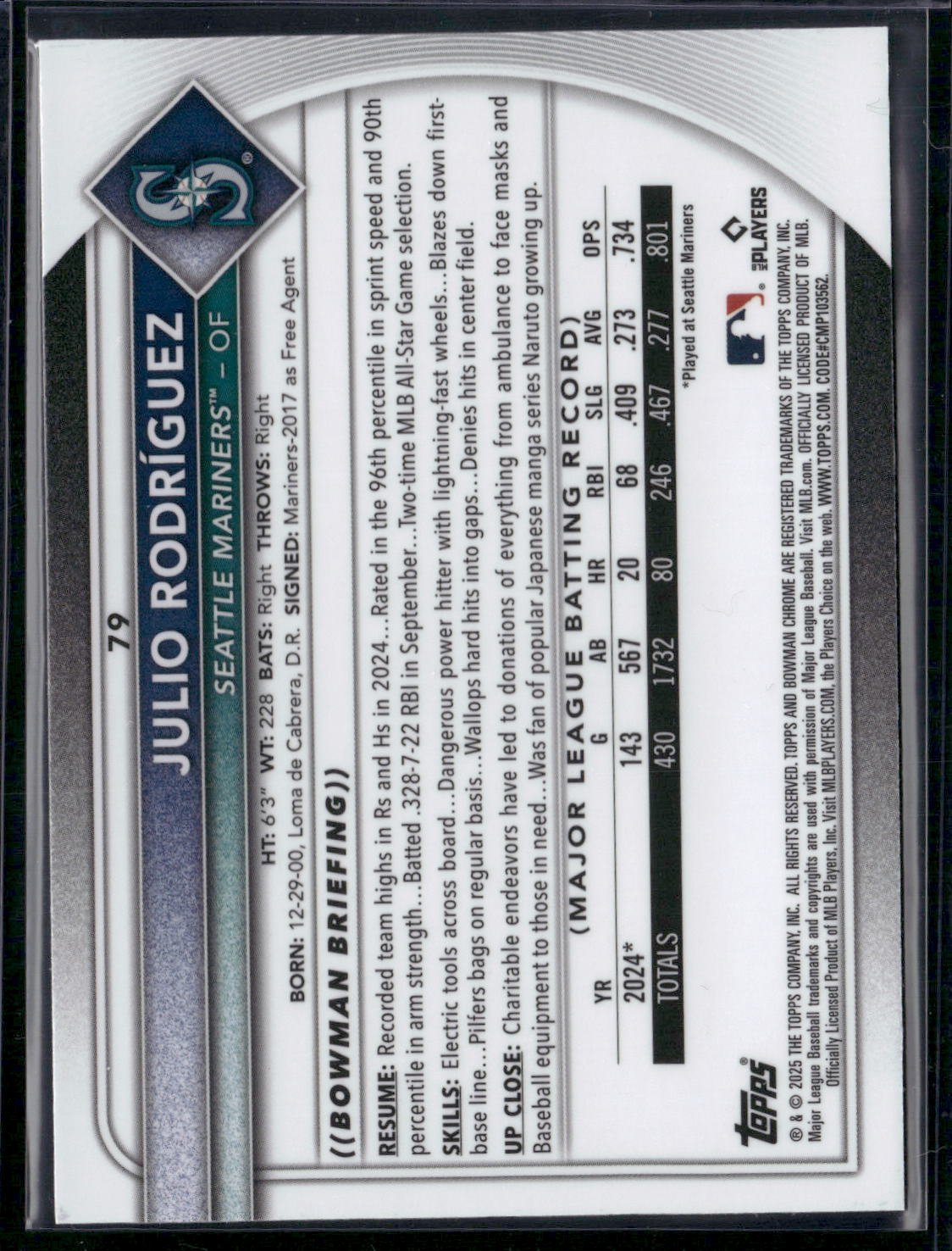 2025 Bowman JULIO RODRIGUEZ #79 Chrome Mojo
