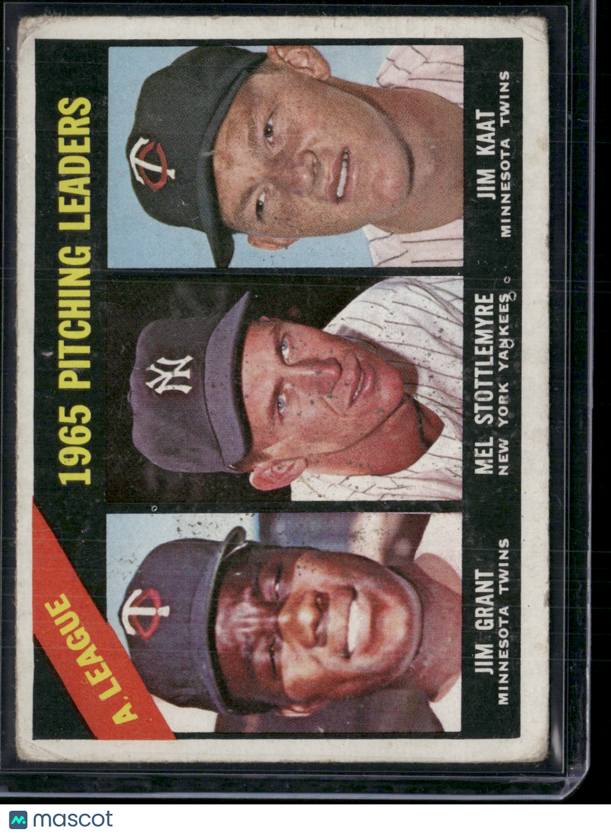 1966 Topps JIM KAAT/MEL STOTTLEMYRE/JIM GRANT #224 1965 AL Pitching Leaders (VG)