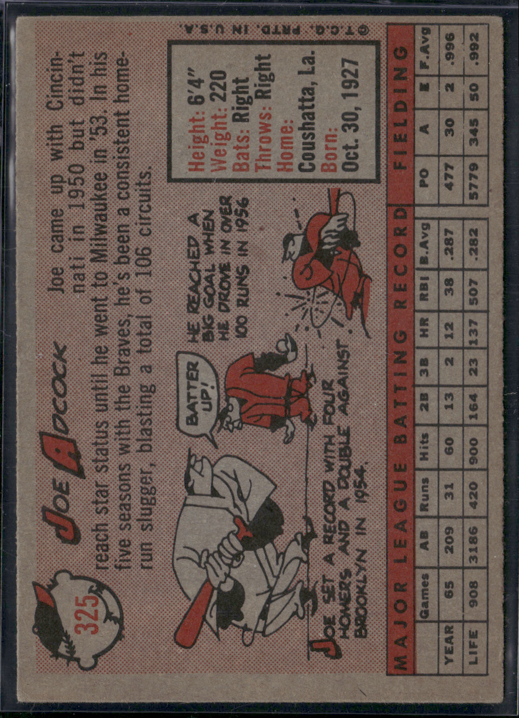 1958 Topps JOE ADCOCK #325 (VG/EX)
