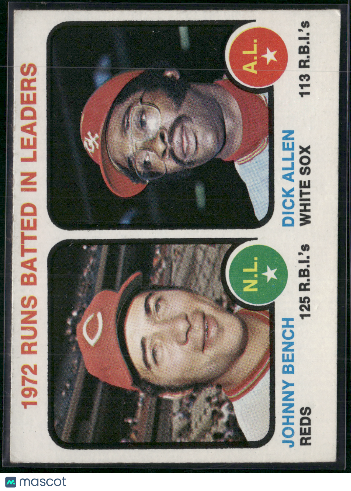 1973 Topps JOHNNY BENCH/DICK ALLEN #63 1972 RBI Leaders Miscut (VG/EX-EX)