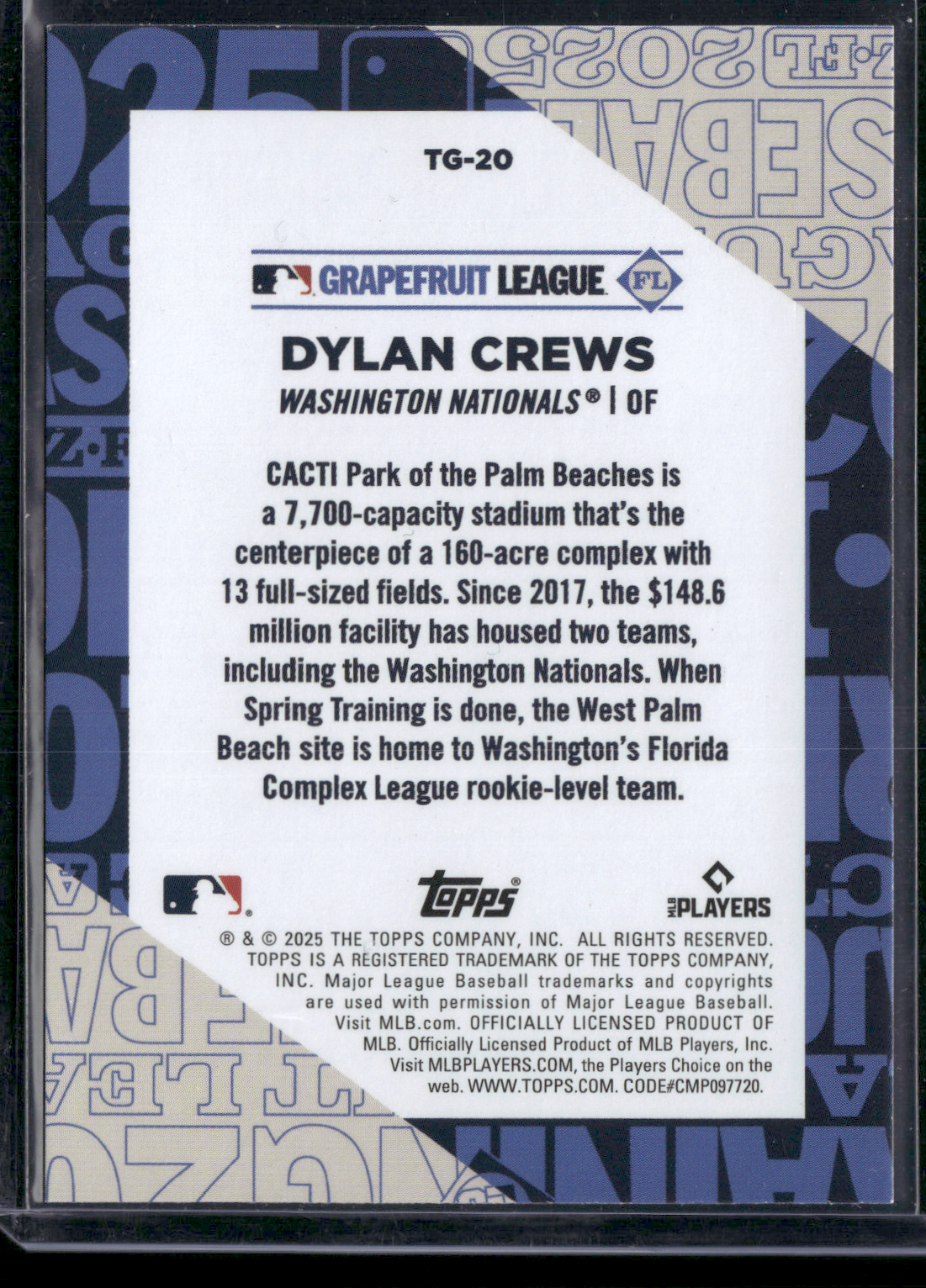 2025 Topps Series 1 DYLAN CREWS RC #TG-20 Grapefruit League