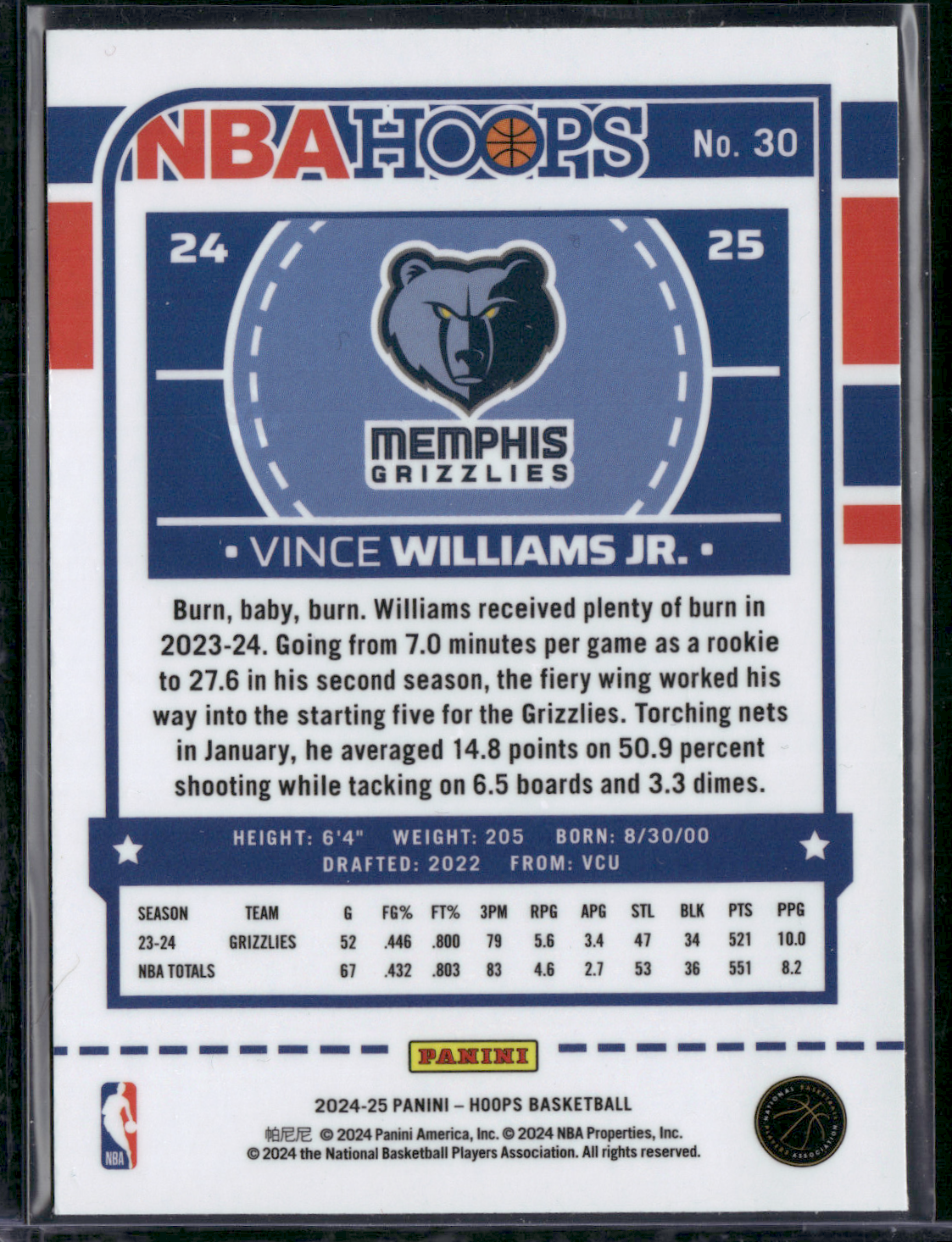 2024 NBA Hoops VINCE WILLIAMS JR #30 Chrome Rookie