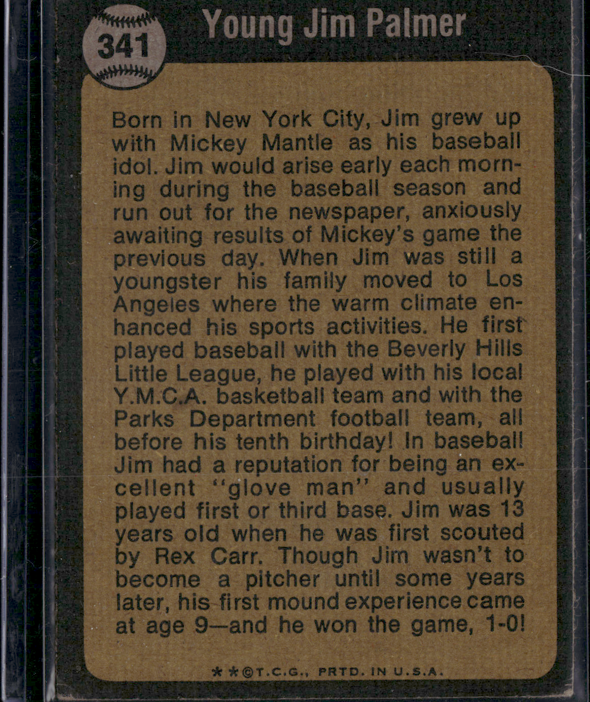 1973 Topps JIM PALMER #341 Boyhood Photos of the Stars (VG-VG/EX)