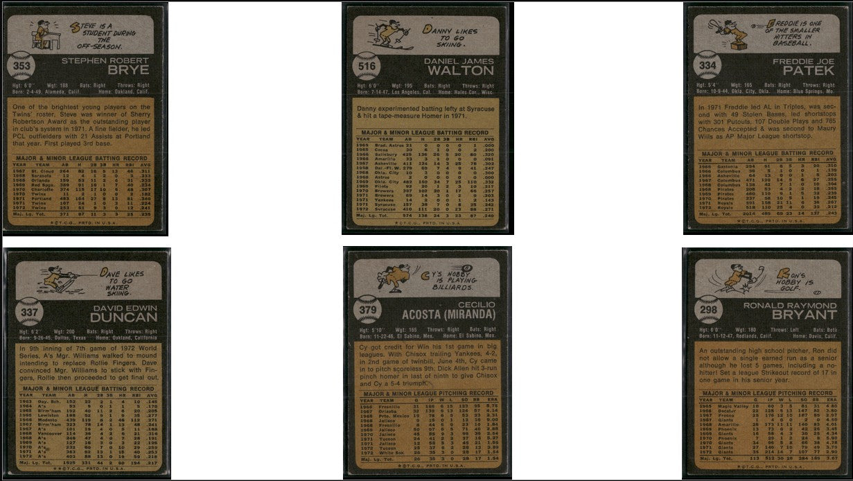 1973 Topps 6 ~ CARDLOT Steve Brye/Ron Bryant (VG-VG/EX)